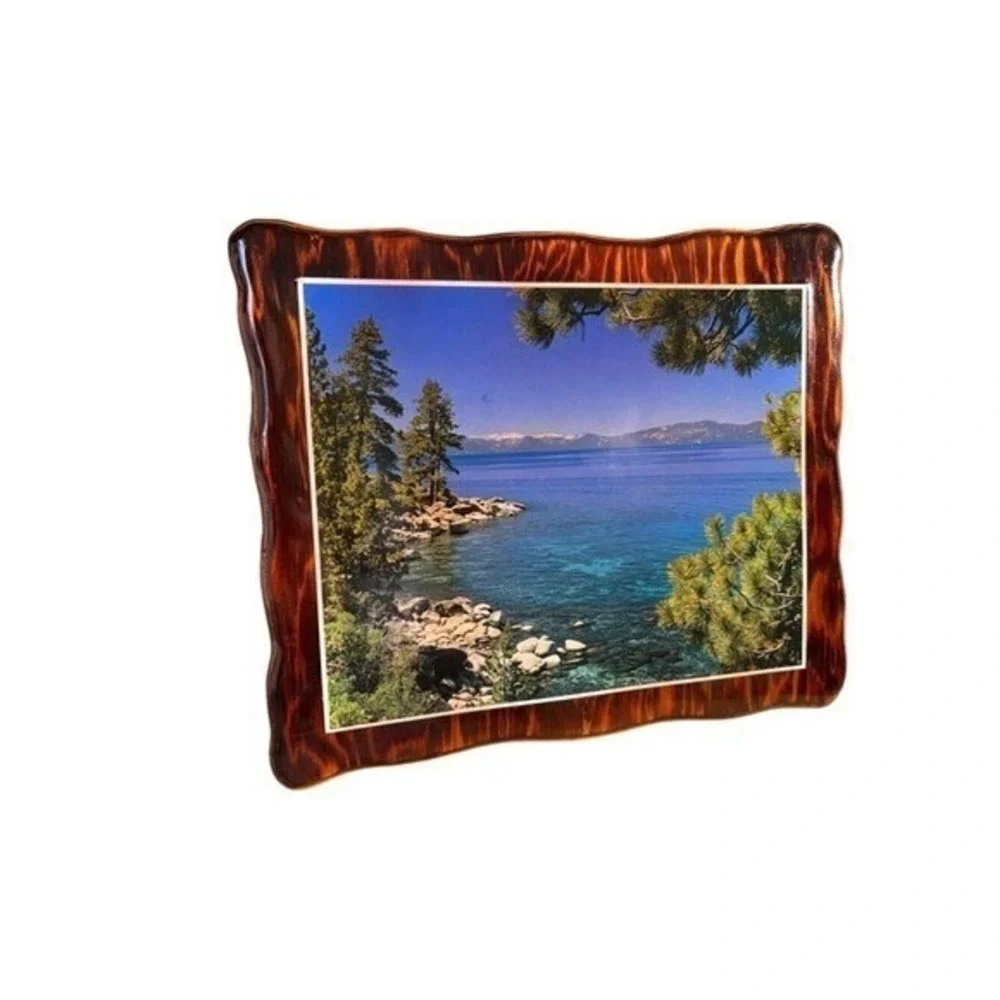 Vintage Lake Tahoe Mountains Landscape Art Print Glossy Wood 70/80s 12